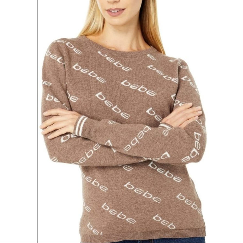 BEBE Tan All-over logo sweatshirt